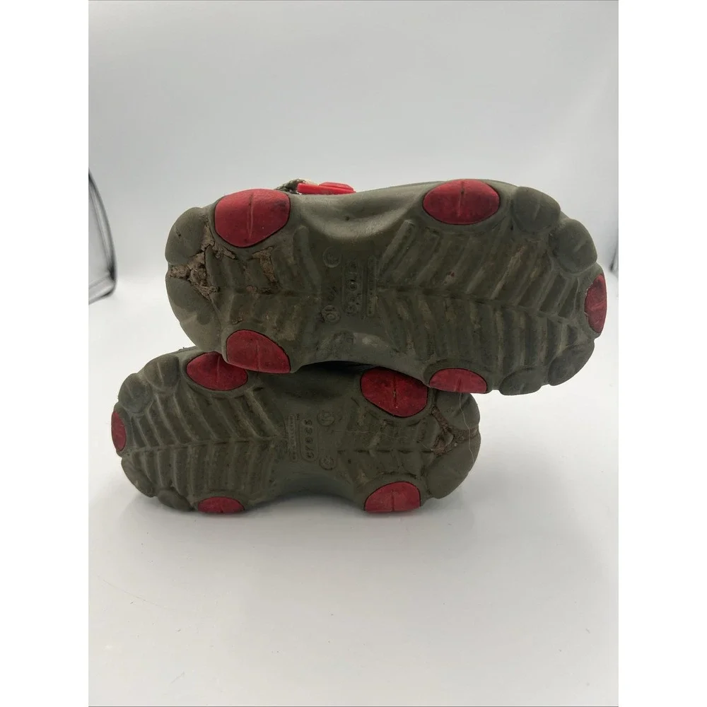 Crocs Kids Clogs Shoes Size C 10 Navy Greenish-Gray W/ Red Adjustable Back Strap